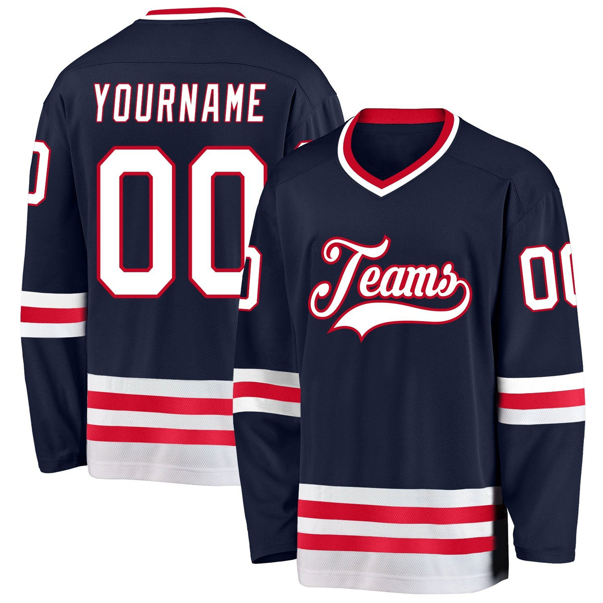 Custom Navy White-Red Hockey Jersey photo 1