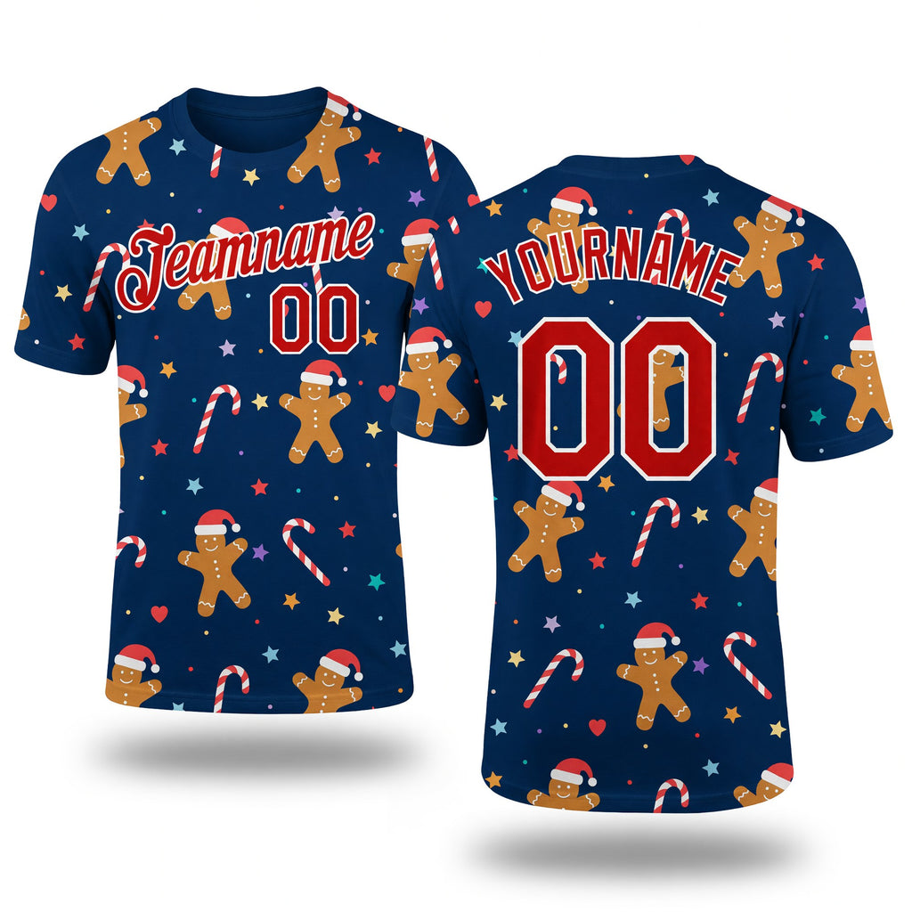 Custom Navy Red-White Christmas 3D Performance T-Shirt