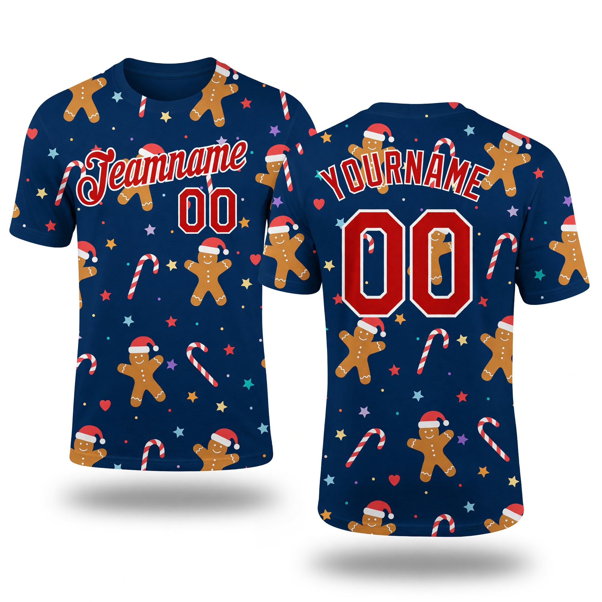 Custom Navy Red-White Christmas 3D Performance T-Shirt