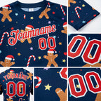 Custom Navy Red-White Christmas 3D Performance T-Shirt detail