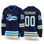Custom Navy Cream-Blue Hockey Jersey