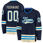 Custom Navy Cream-Blue Hockey Jersey photo 1