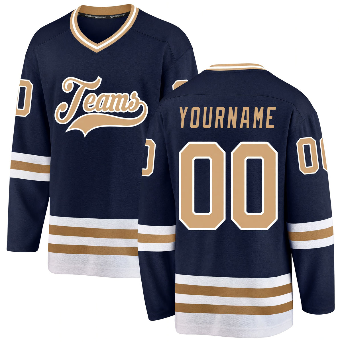 Custom Navy Old Gold-White Hockey Jersey