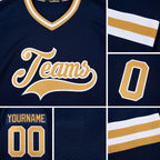Custom Navy Old Gold-White Hockey Jersey detail
