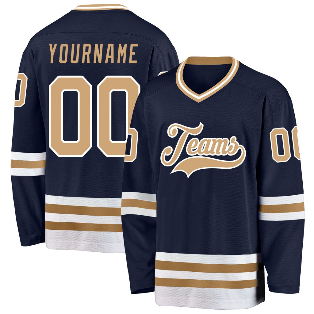 Custom Navy Old Gold-White Hockey Jersey photo 1