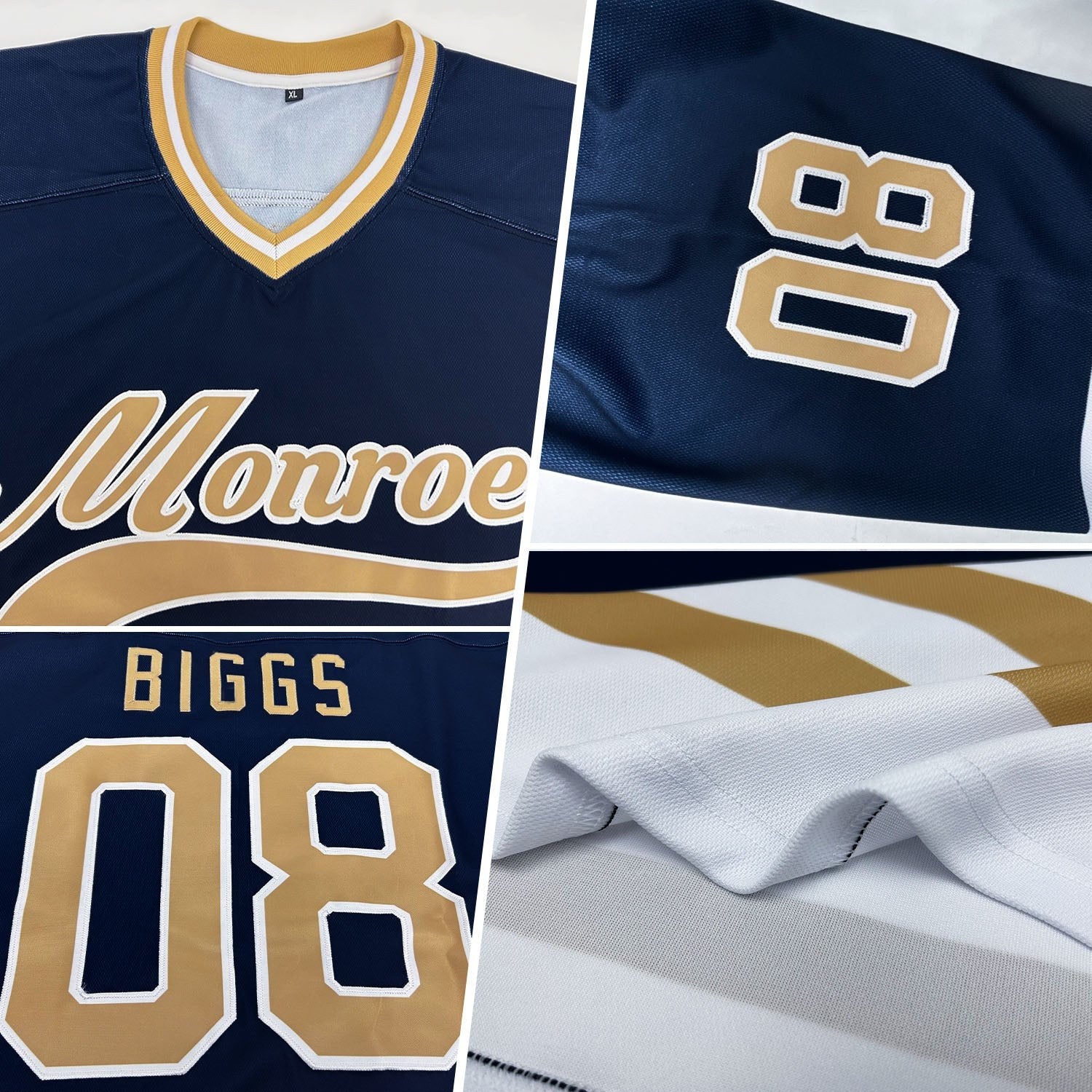 Custom Navy Old Gold-White Hockey Jersey photo 2