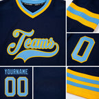 Custom Navy Light Blue-Gold Hockey Jersey detail