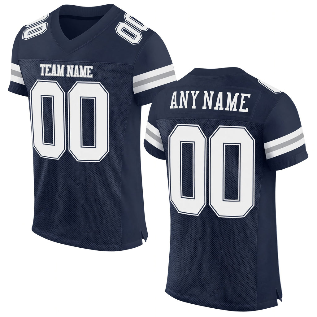 Custom Navy White-Gray Mesh Authentic Football Jersey