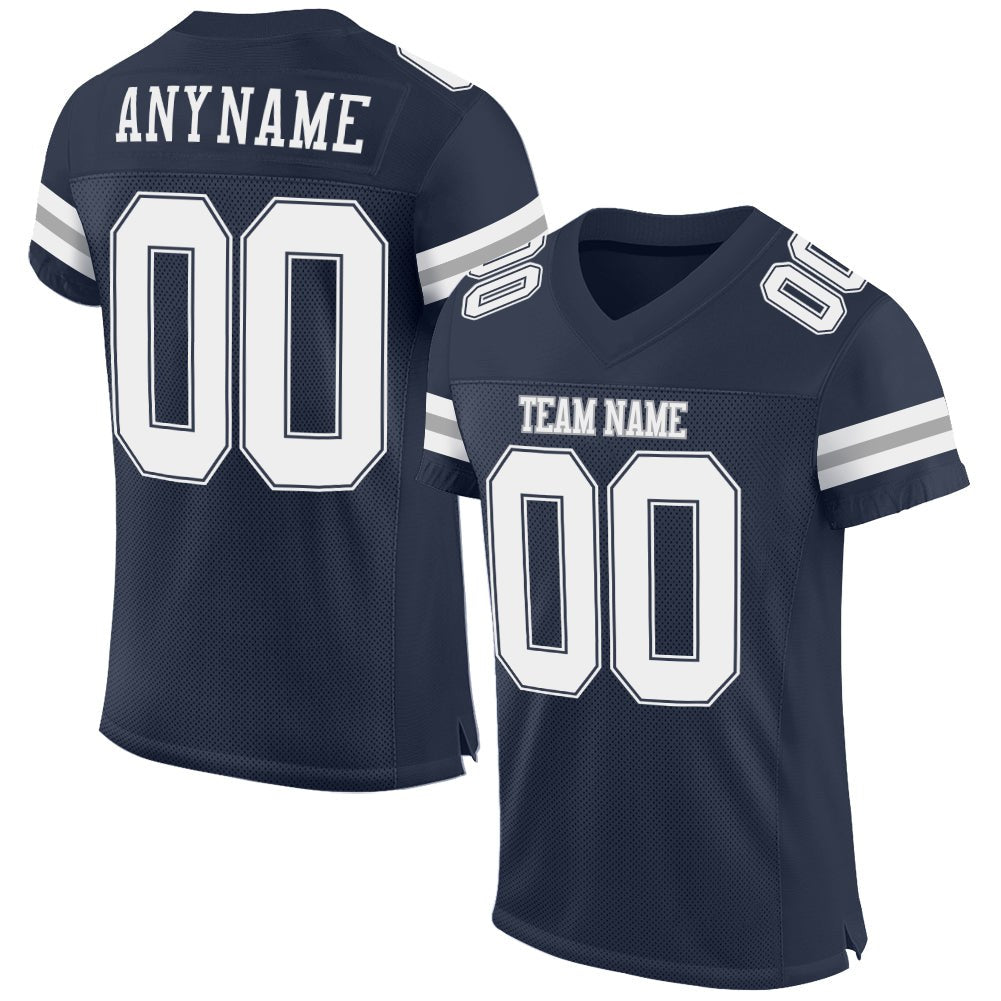 Custom Navy White-Gray Mesh Authentic Football Jersey photo 1
