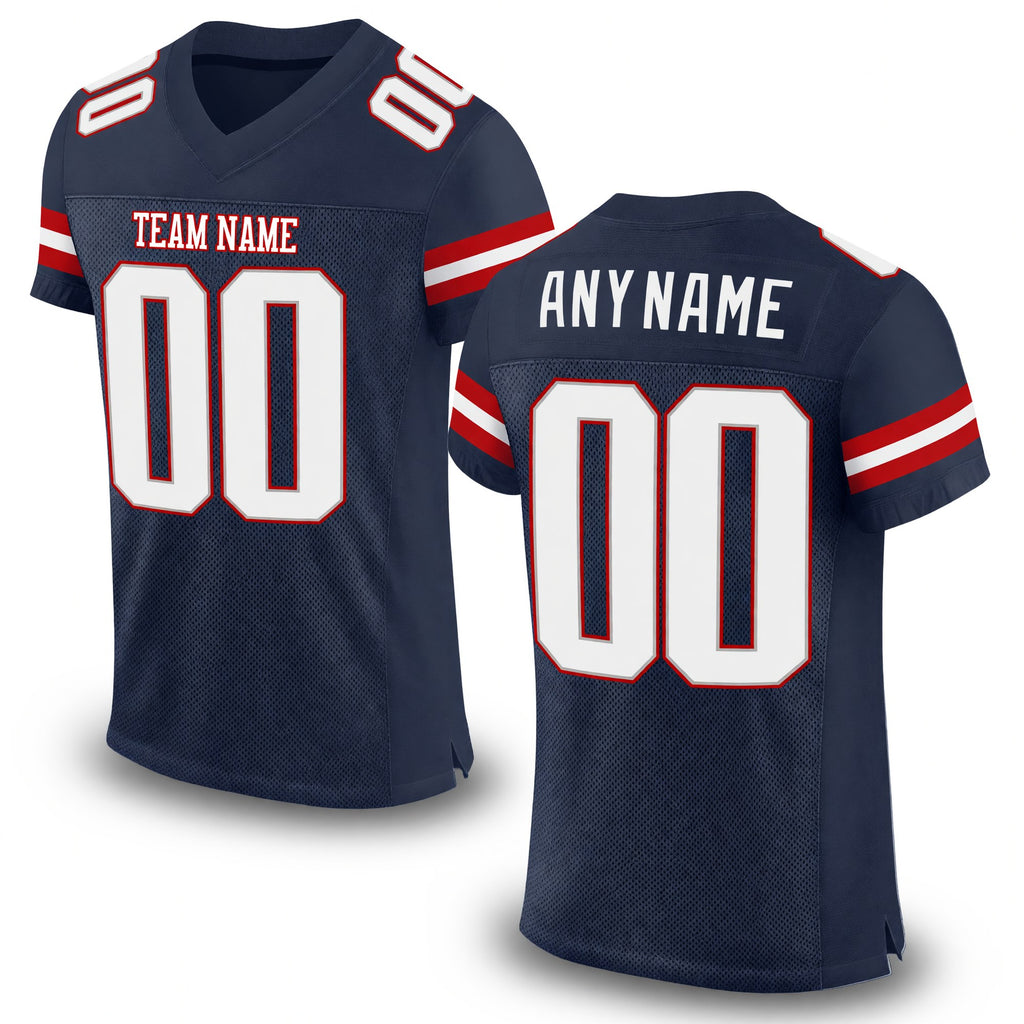Custom Navy White-Red Mesh Authentic Football Jersey