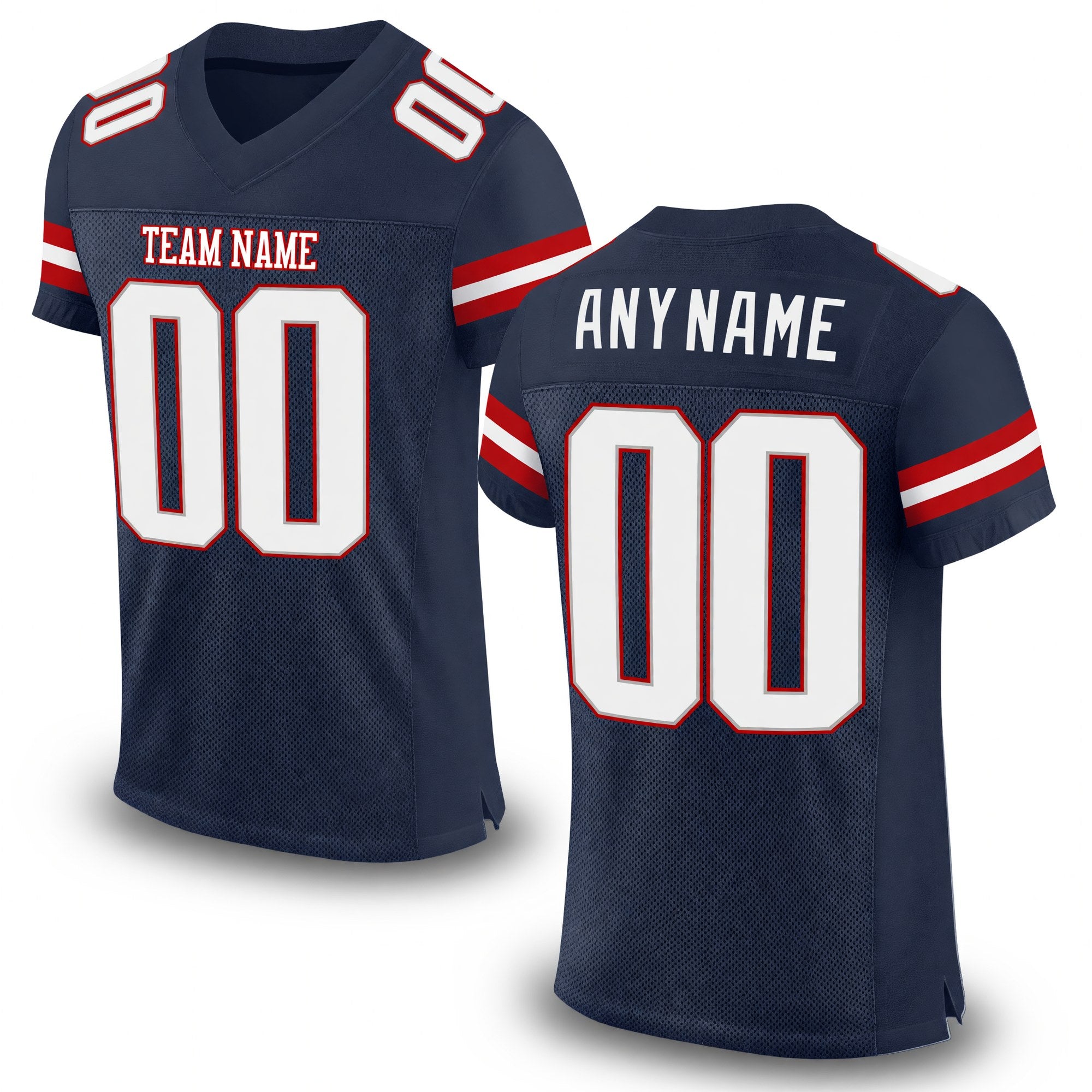 Custom Navy White-Red Mesh Authentic Football Jersey
