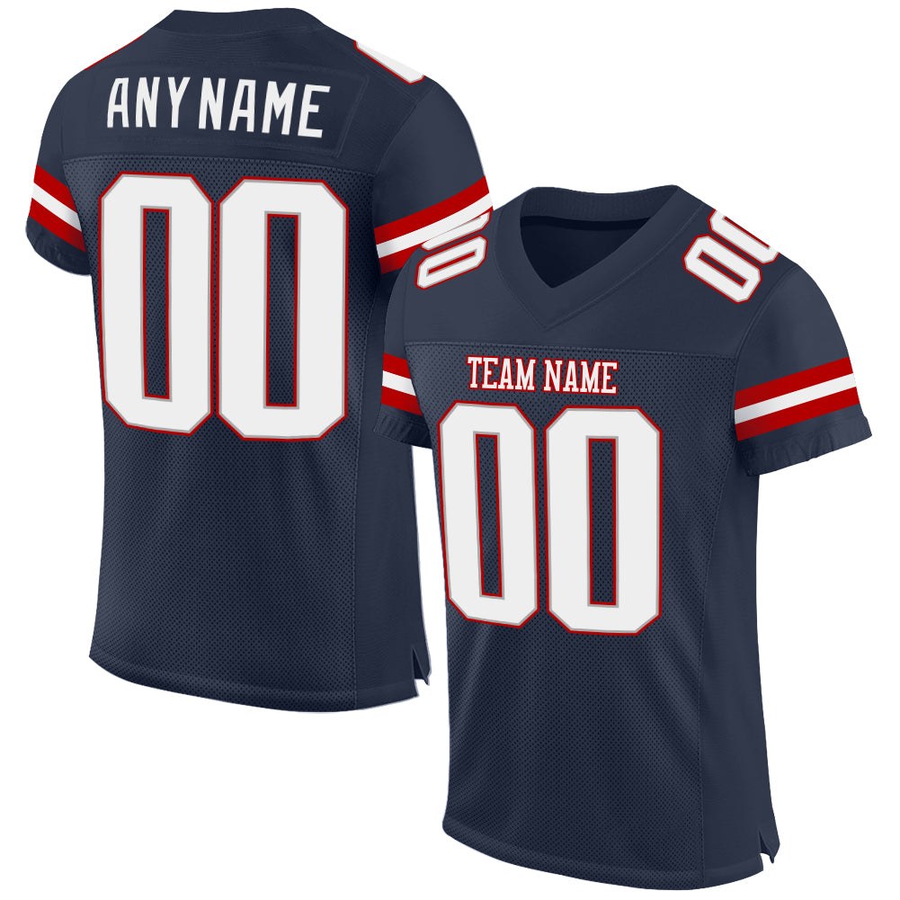 Custom Navy White-Red Mesh Authentic Football Jersey photo 1