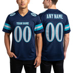 Custom Navy Gray-Aqua Mesh Authentic Football Jersey worn front and back