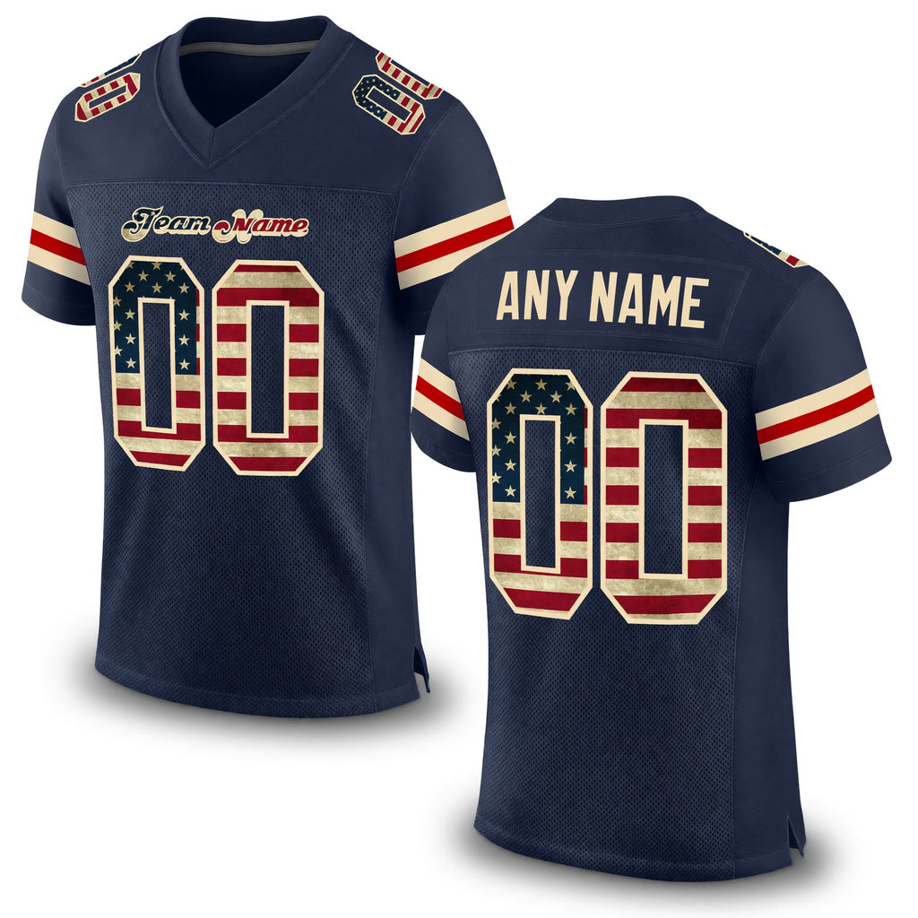 Custom Navy Vintage USA Flag-Cream Mesh Authentic Football Jersey