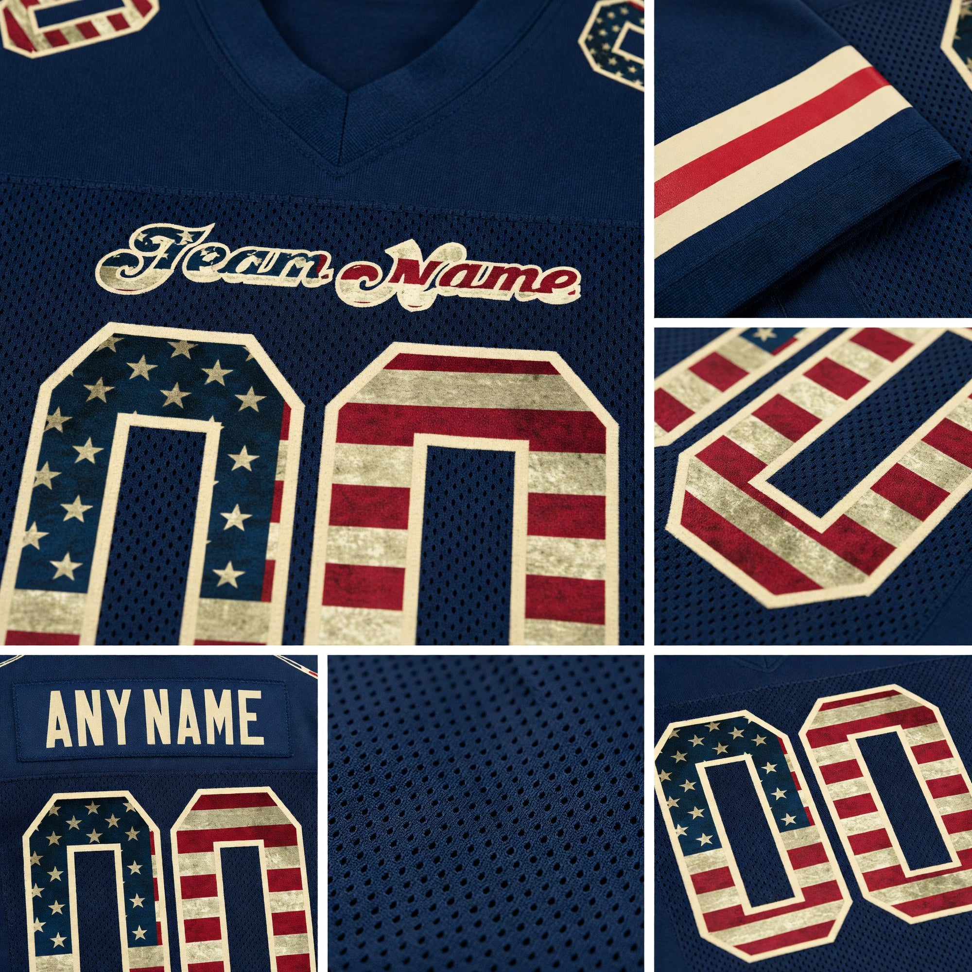 Custom Navy Vintage USA Flag-Cream Mesh Authentic Football Jersey detail