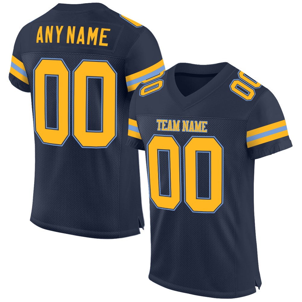 Custom Navy Gold-Light Blue Mesh Authentic Football Jersey photo 1