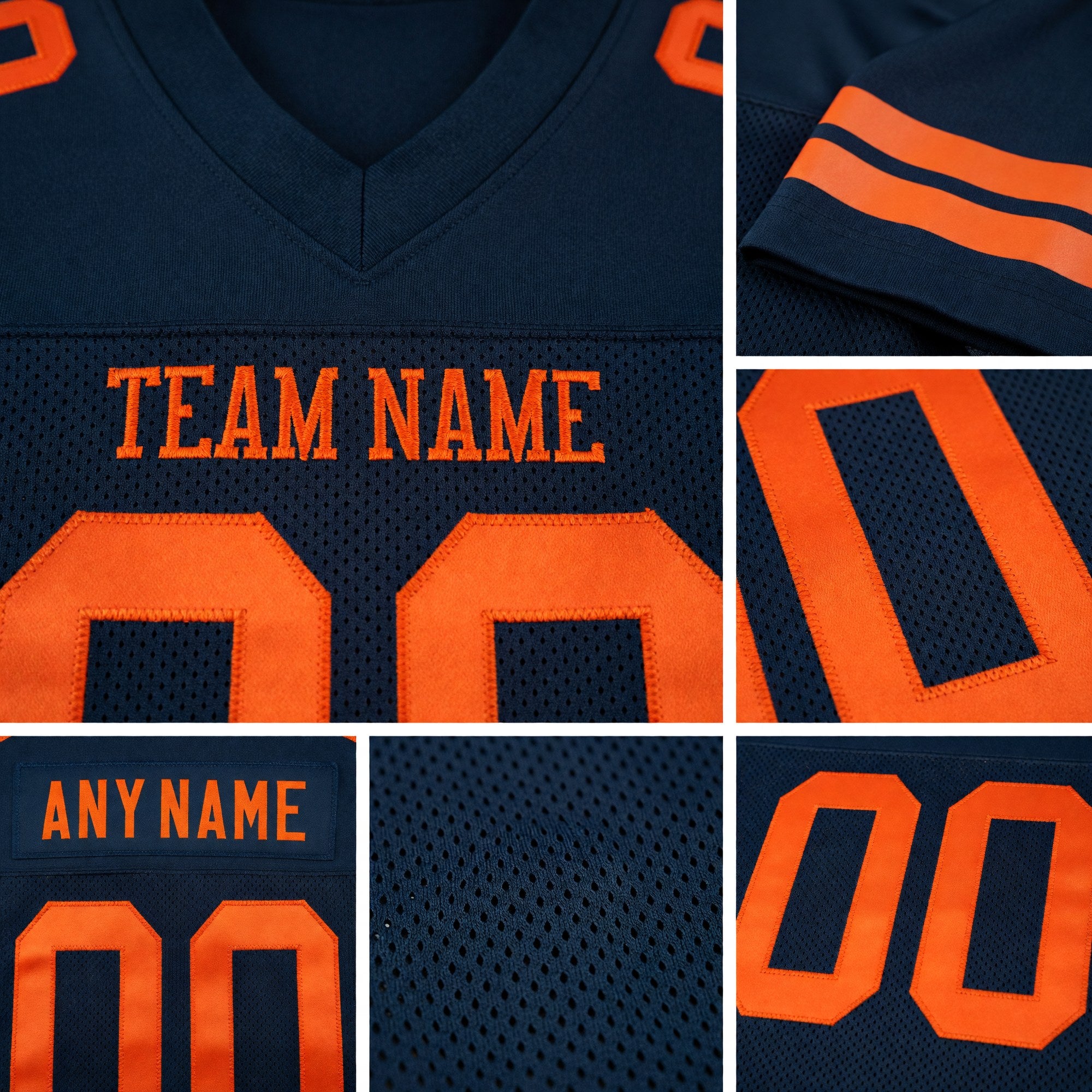 Custom Navy Orange Mesh Authentic Football Jersey detail