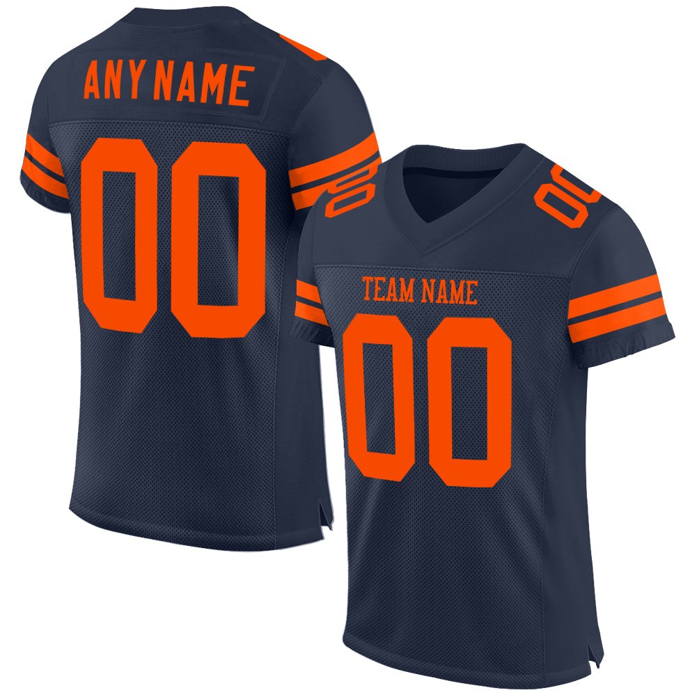 Custom Navy Orange Mesh Authentic Football Jersey photo 1