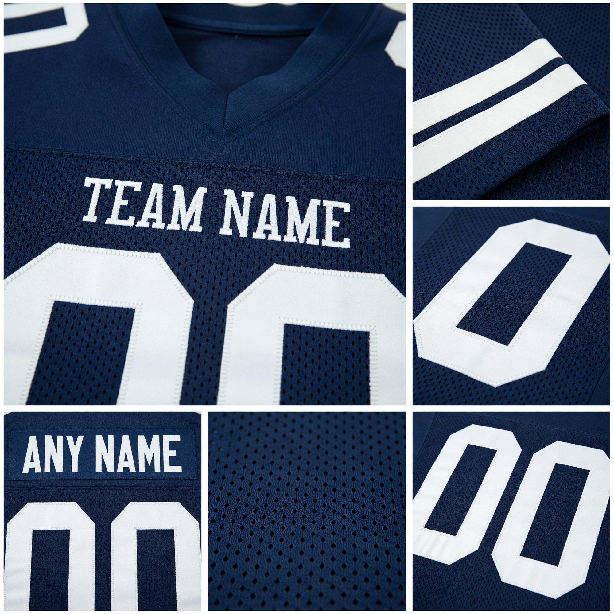 Custom Navy White Mesh Authentic Football Jersey detail