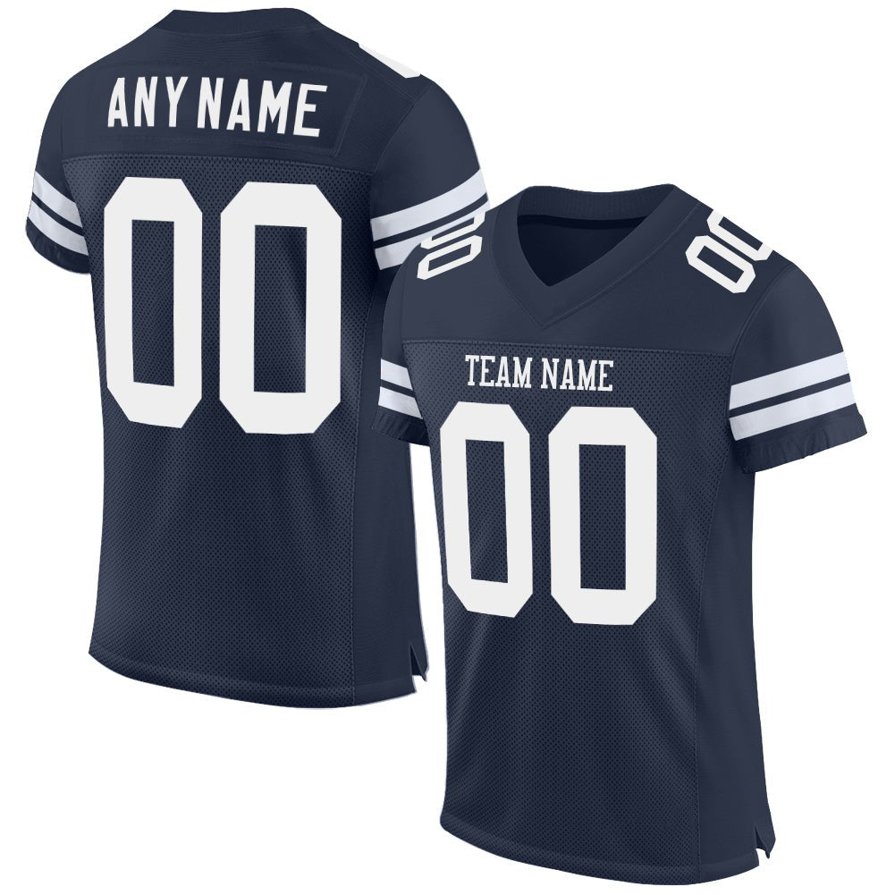 Custom Navy White Mesh Authentic Football Jersey photo 1