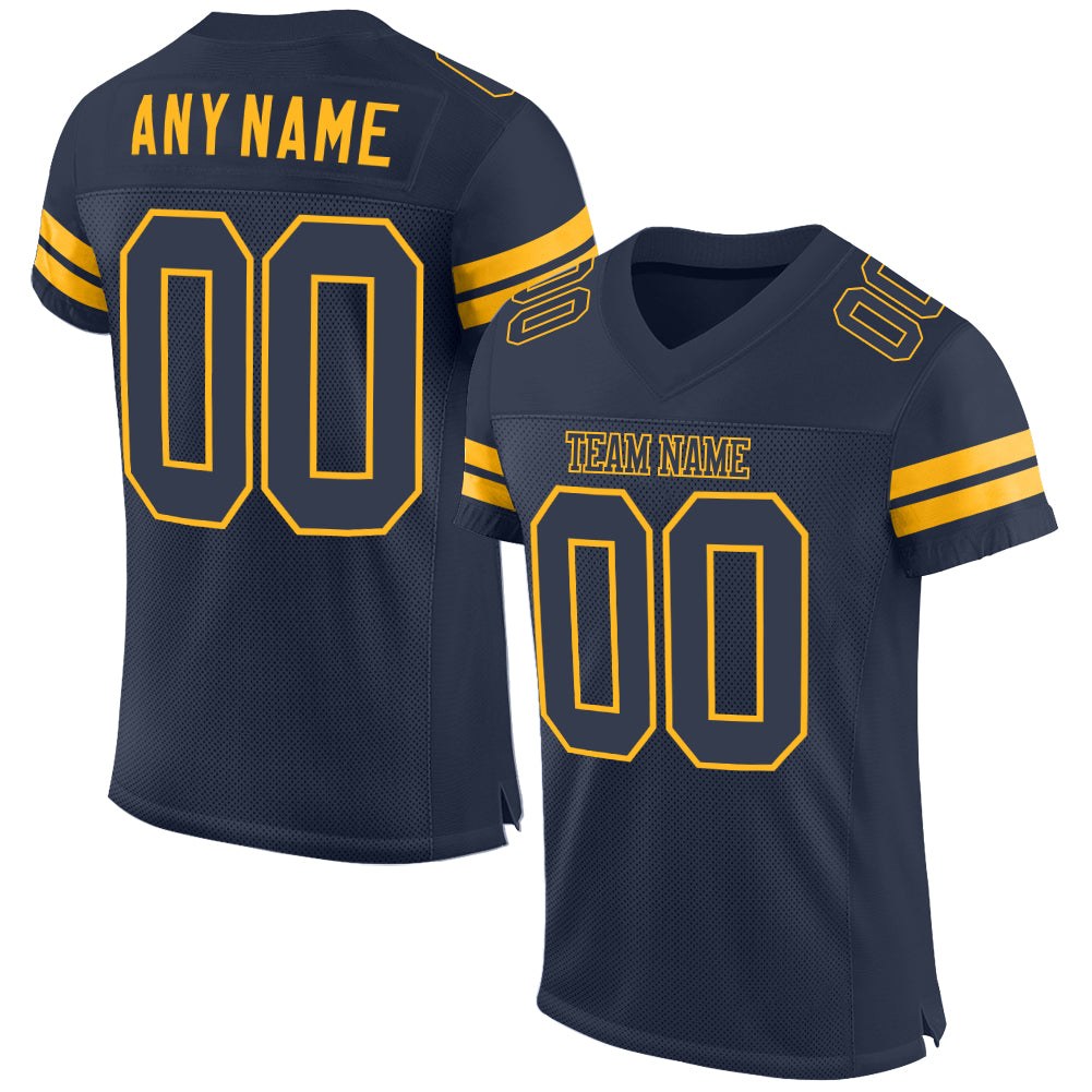 Custom Navy Navy-Gold Mesh Authentic Football Jersey photo 1
