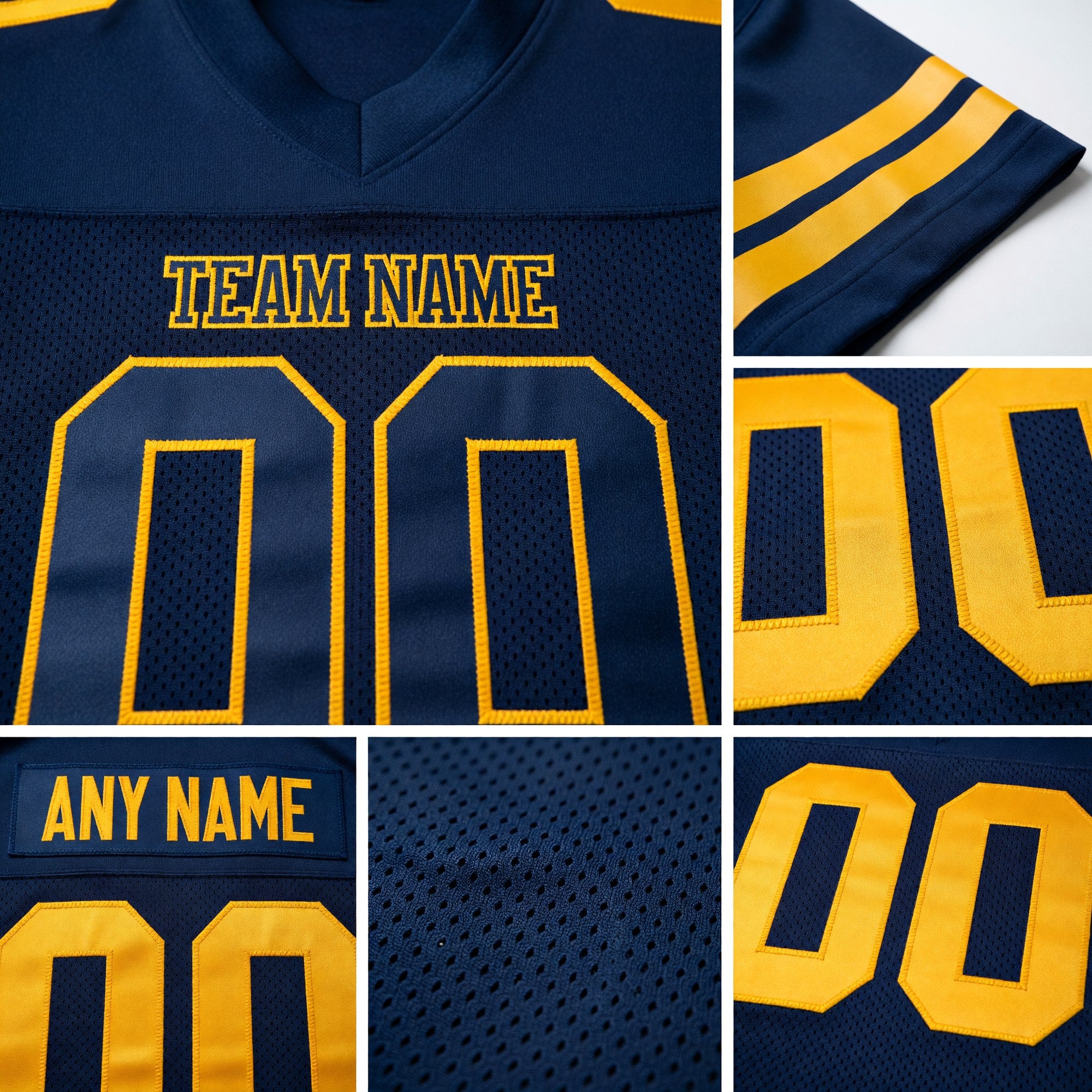 Custom Navy Navy-Old Gold Mesh Authentic Football Jersey detail