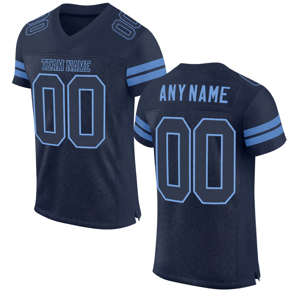 Custom Navy Navy-Light Blue Mesh Authentic Football Jersey