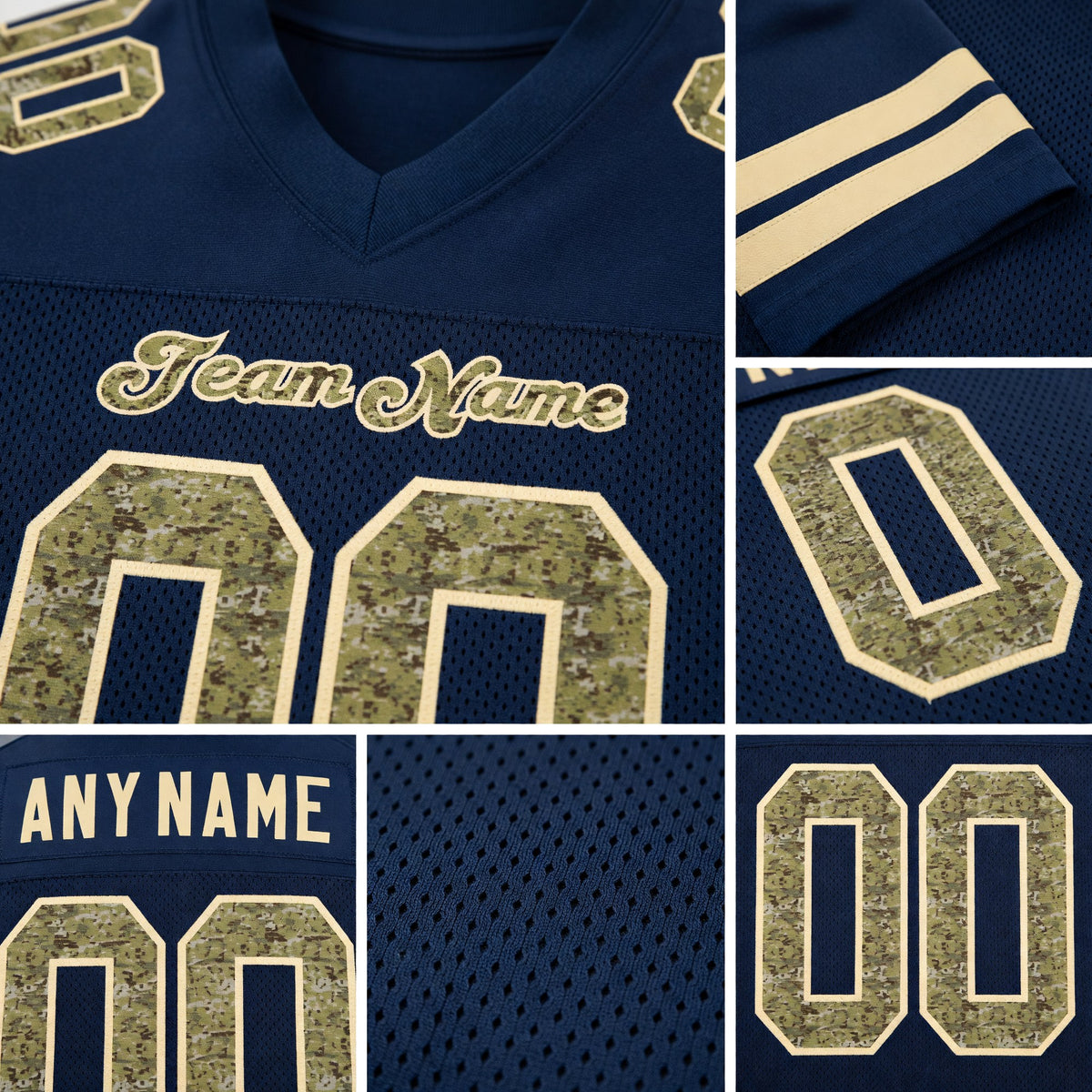 Custom Navy Camo-Cream Mesh Authentic Football Jersey detail
