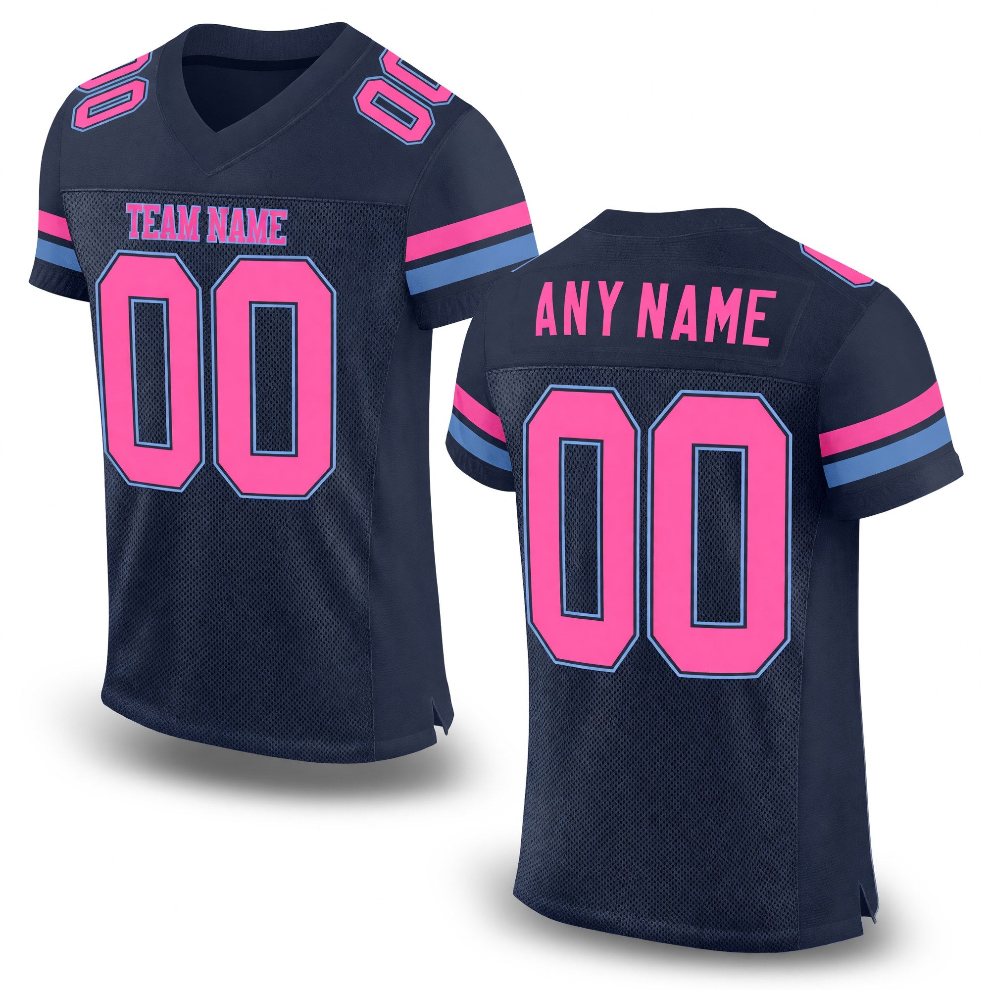 Custom Navy Pink-Light Blue Mesh Authentic Football Jersey