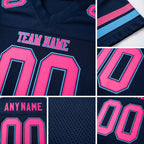 Custom Navy Pink-Light Blue Mesh Authentic Football Jersey detail