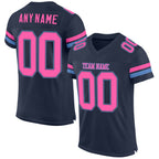 Custom Navy Pink-Light Blue Mesh Authentic Football Jersey photo 1