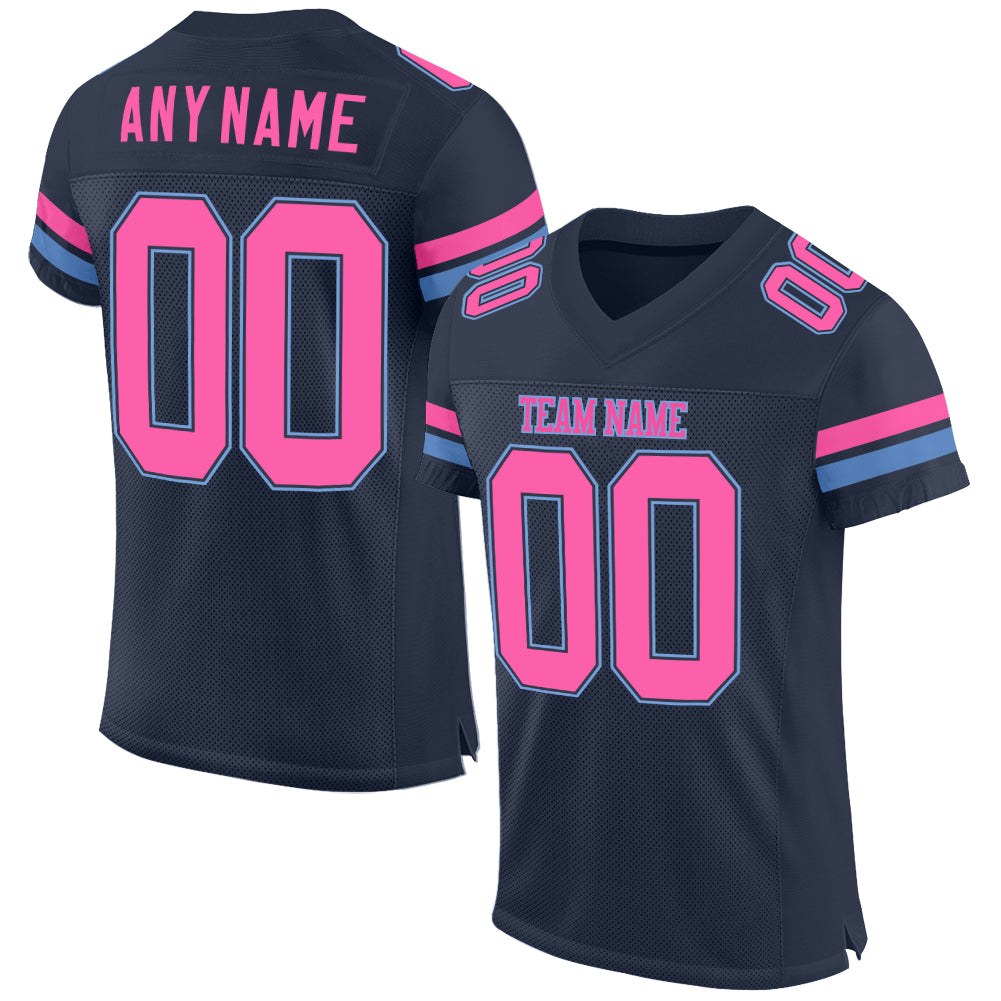 Custom Navy Pink-Light Blue Mesh Authentic Football Jersey photo 1
