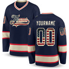 Custom Navy Vintage USA Flag-Cream Hockey Jersey