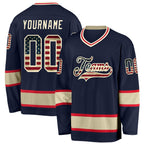 Custom Navy Vintage USA Flag-Cream Hockey Jersey photo 1