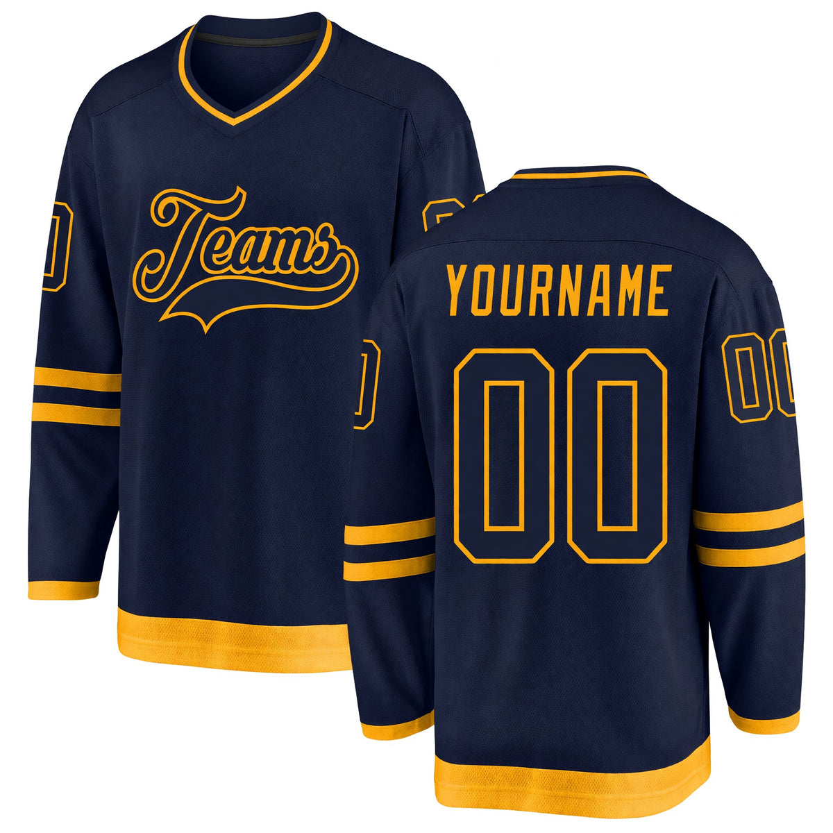 Custom Navy Navy-Gold Hockey Jersey
