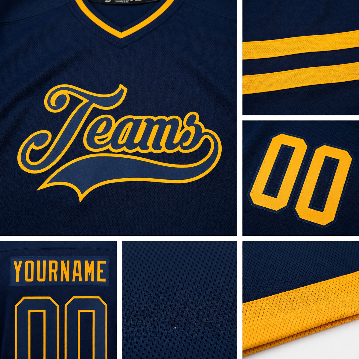 Custom Navy Navy-Gold Hockey Jersey detail