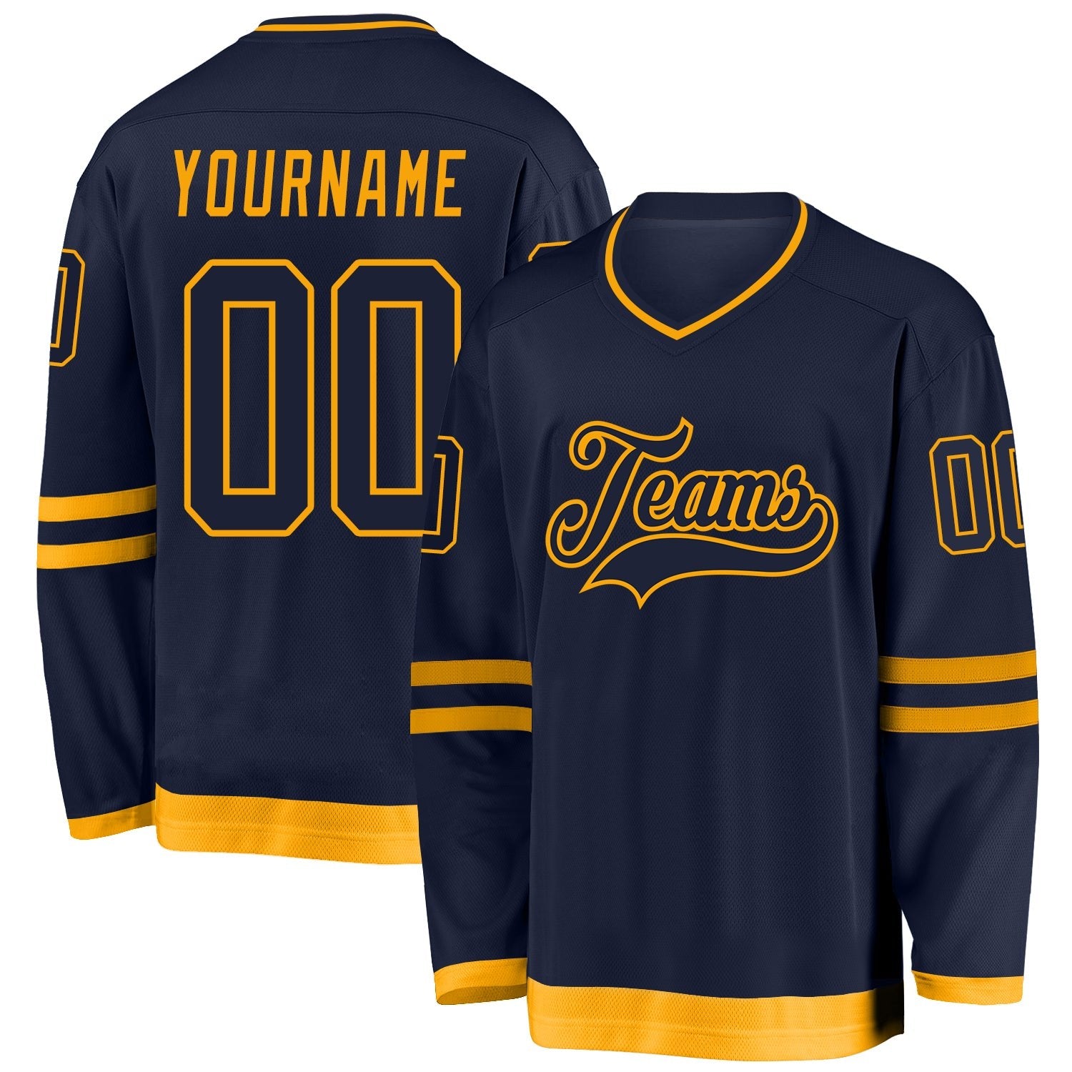 Custom Navy Navy-Gold Hockey Jersey photo 1