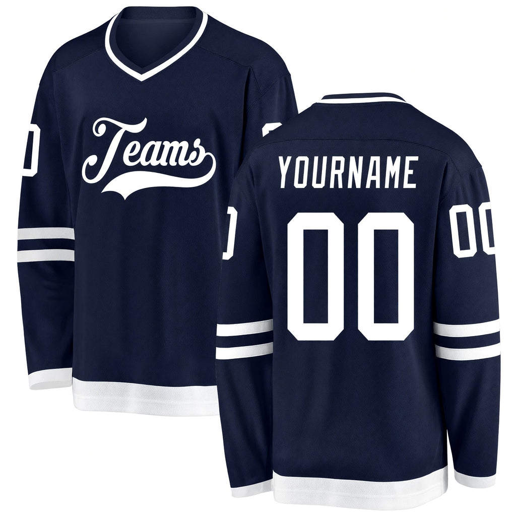Custom Navy White Hockey Jersey
