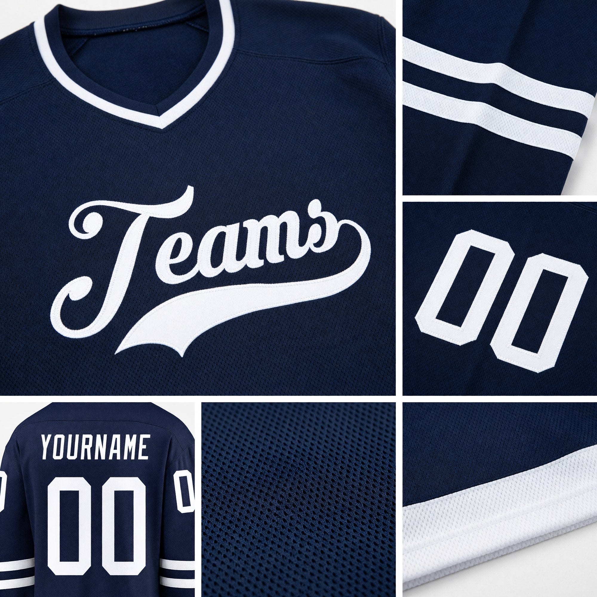 Custom Navy White Hockey Jersey detail