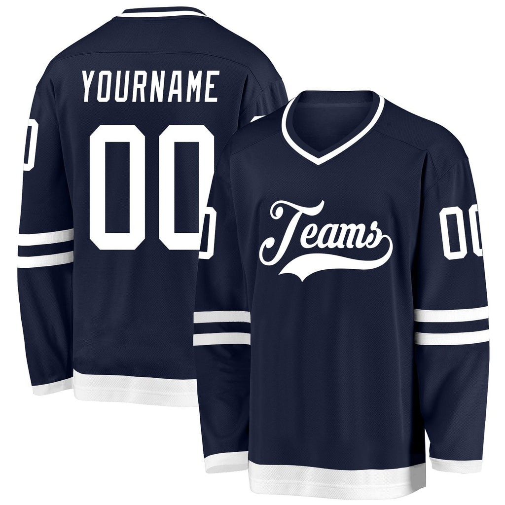 Custom Navy White Hockey Jersey photo 1