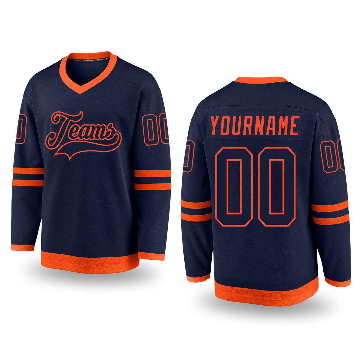 Custom Navy Navy-Orange Hockey Jersey
