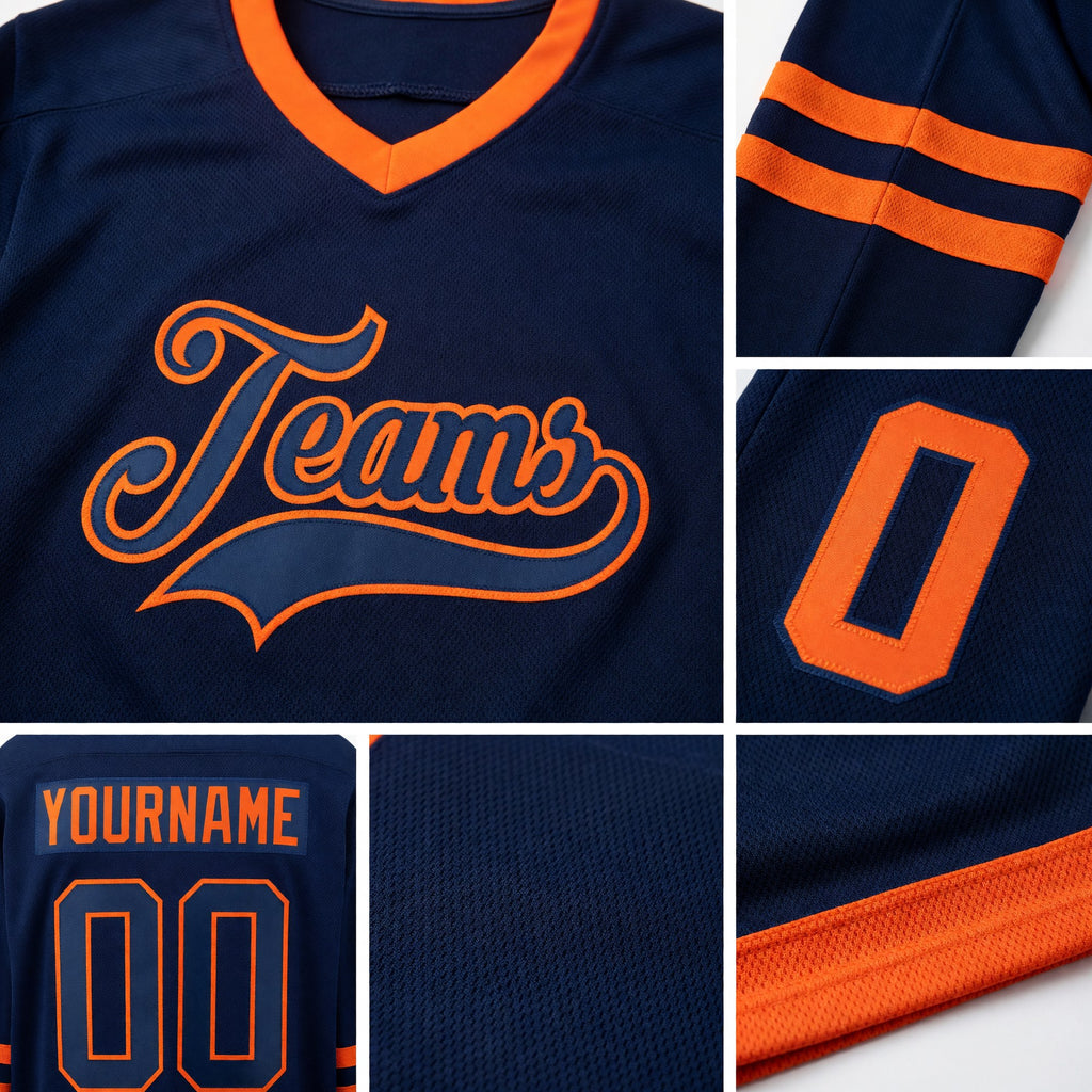 Custom Navy Navy-Orange Hockey Jersey detail