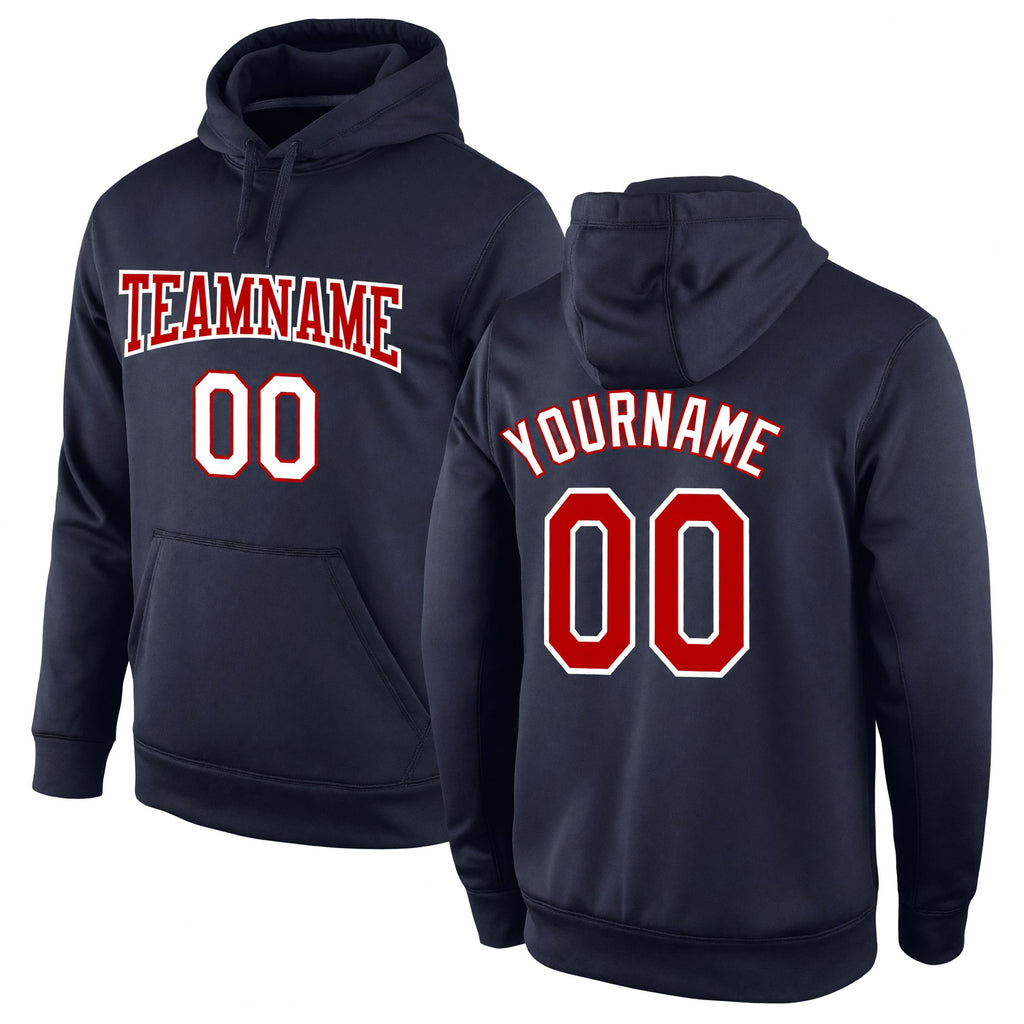 Custom Stitched Navy Red-White Sports Pullover Sweatshirt Hoodie