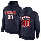 Custom Stitched Navy Red-White Sports Pullover Sweatshirt Hoodie