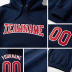 Custom Stitched Navy Red-White Sports Pullover Sweatshirt Hoodie detail