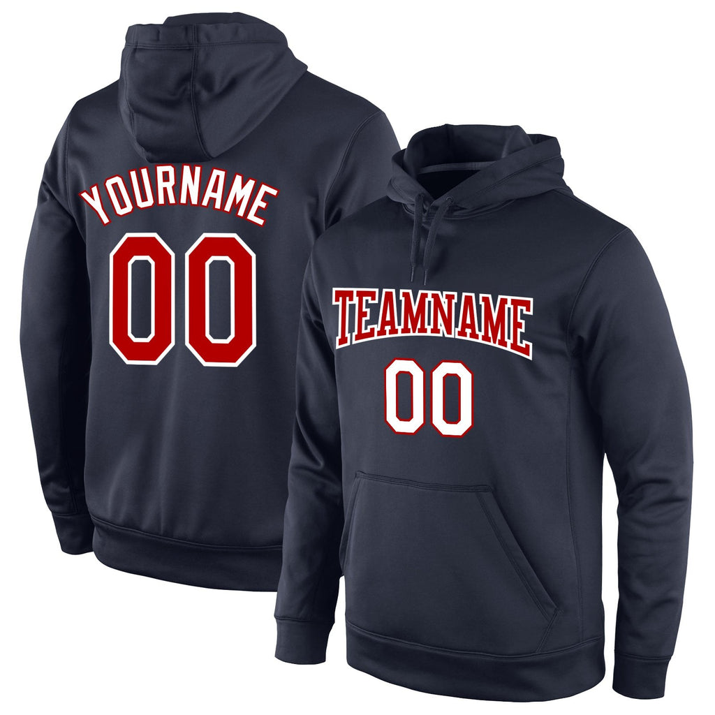 Custom Stitched Navy Red-White Sports Pullover Sweatshirt Hoodie photo 1