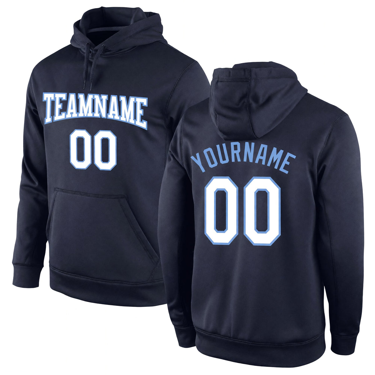 Custom Stitched Navy White-Light Blue Sports Pullover Sweatshirt Hoodie