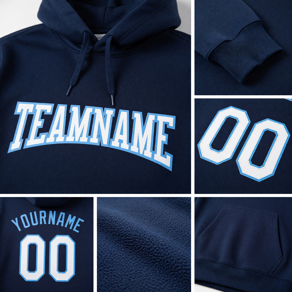 Custom Stitched Navy White-Light Blue Sports Pullover Sweatshirt Hoodie detail