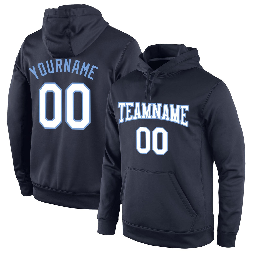 Custom Stitched Navy White-Light Blue Sports Pullover Sweatshirt Hoodie photo 1