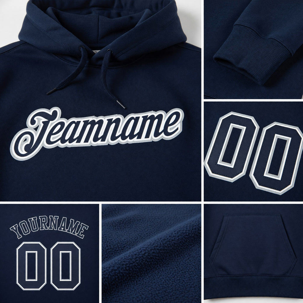 Custom Stitched Navy Navy-Gray Sports Pullover Sweatshirt Hoodie detail